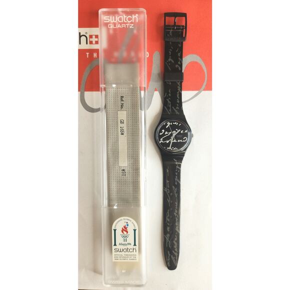 Swatch watch WHITE WRITING GB165 1995 Standard Gents Designed by Jennifer Morla - Picture 7 of 7
